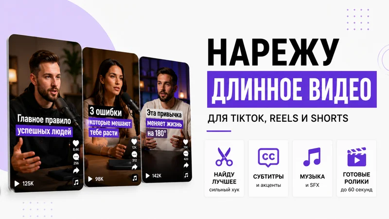 Нарежу длинное видео на TikTok, Reels и Shorts