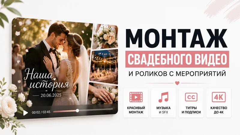 Смонтирую свадебное видео или ролик с мероприятия