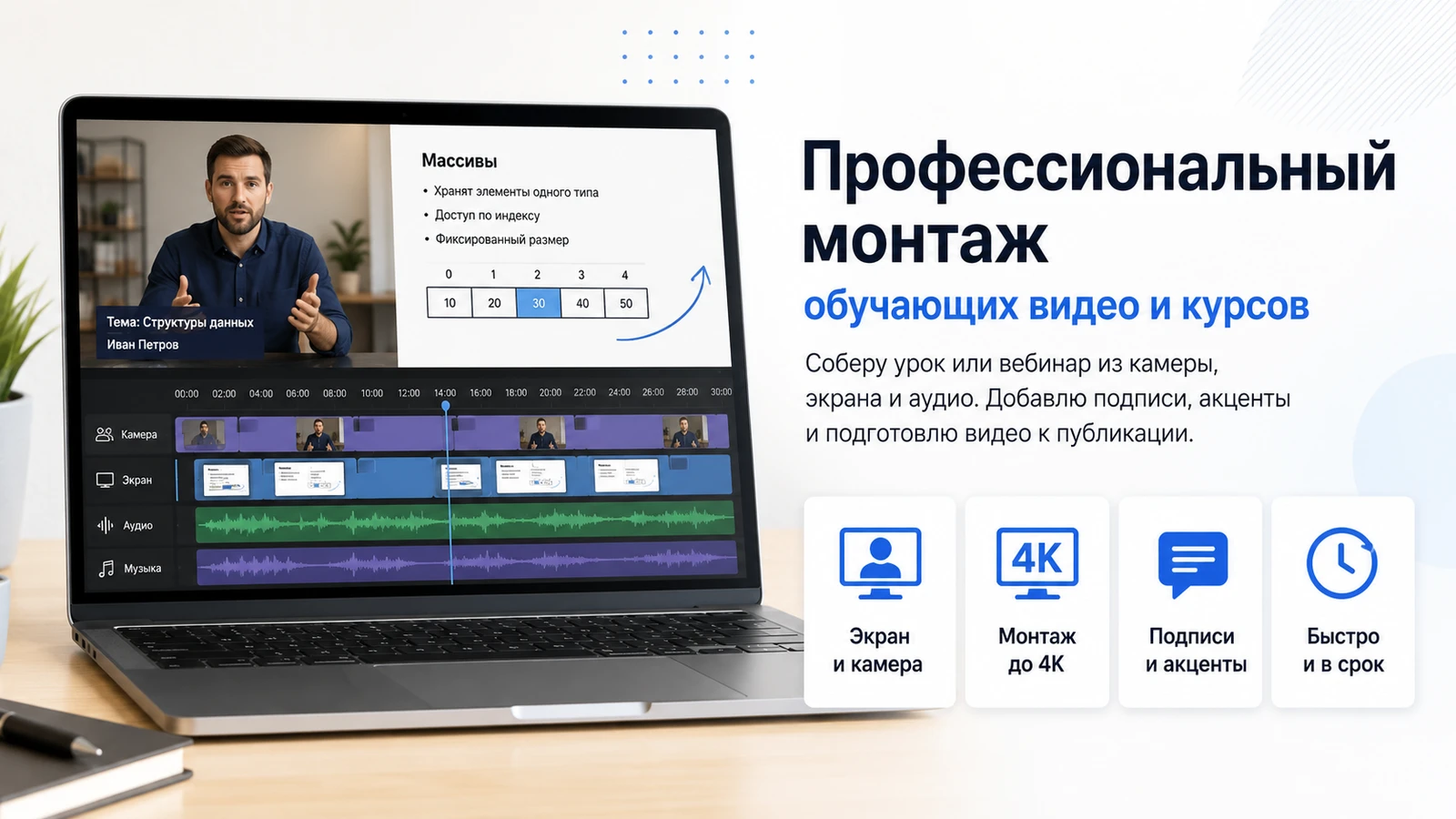 Смонтирую обучающее видео, вебинар или онлайн-курс