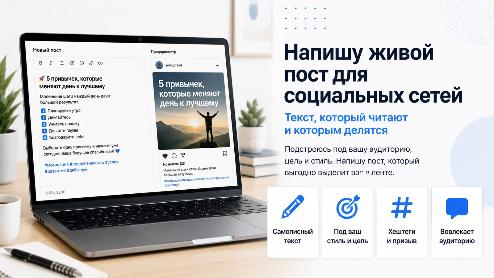 Напишу живой пост для социальных сетей
