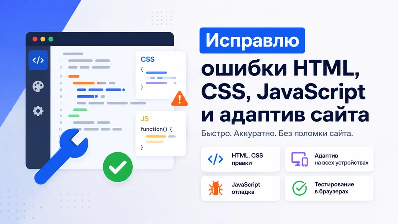 Исправлю ошибки HTML, CSS, JavaScript и адаптив сайта